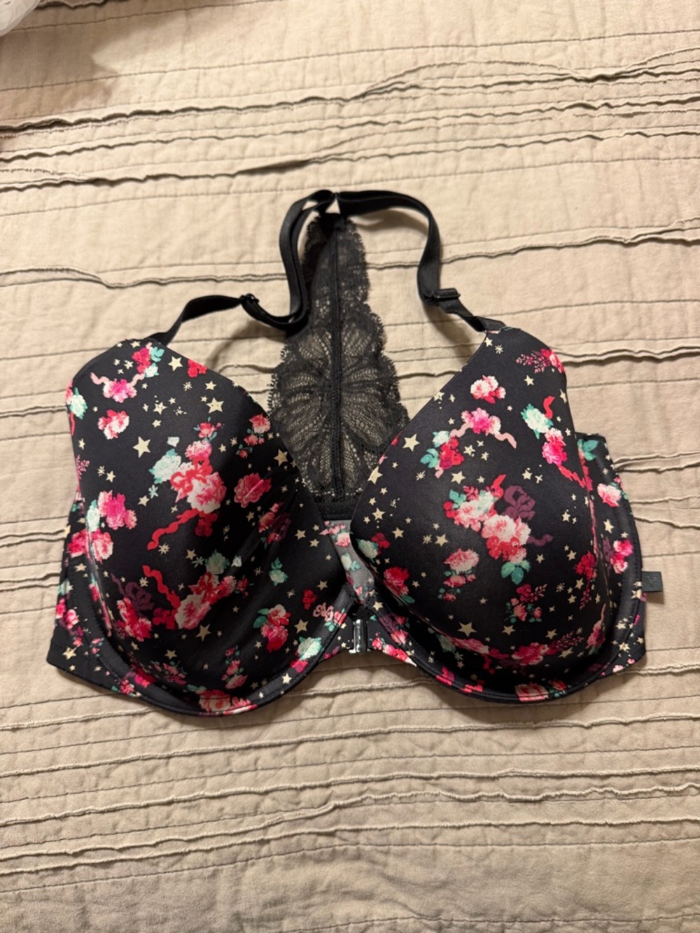 VICTORIA'S SECRET Sexy Tee Lightly Lined Demi Bra Black Floral Star